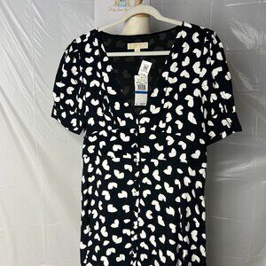 Michael Kors NWT XL White Black Polka Dot Button Midi Dress